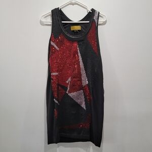 Nicole Miller Designer Sequin Red and Black Dress Sz Small